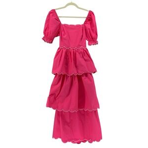 English Factory Pink Scalloped Tiered Open Back Midi Dress size Small NWT